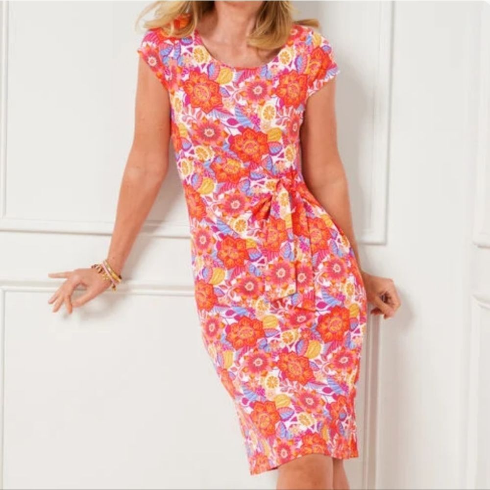 Talbots‎ Effortless Jersey Knit Side Tie Dress Size L Botanical Citrus Vacation - Picture 14 of 14